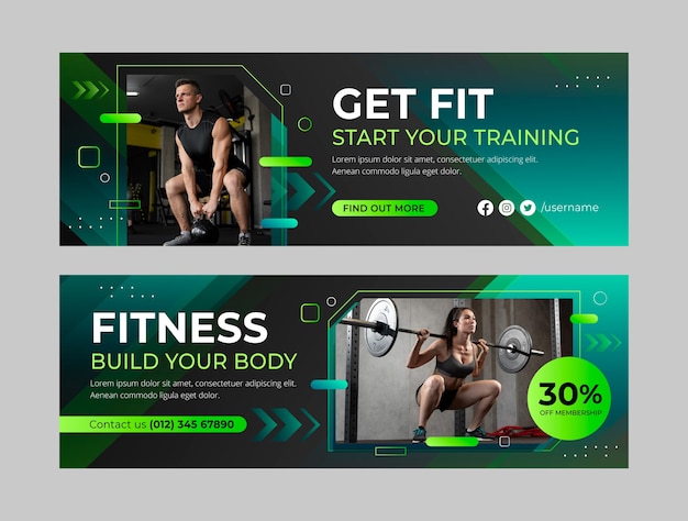 Vecteur gratuit bannière de vente de remise en forme gym dégradé