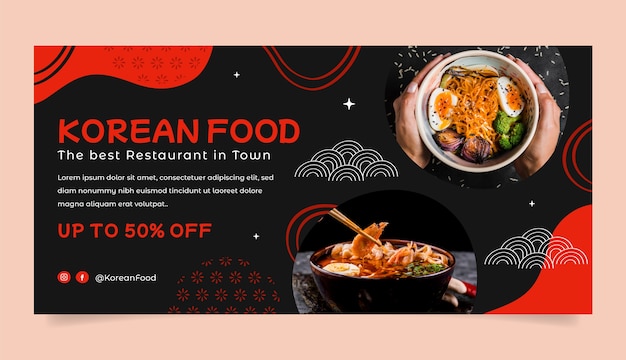 Vecteur gratuit bannière de vente de restaurant coréen design plat