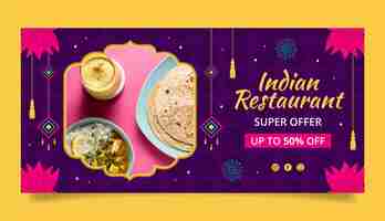 Vecteur gratuit bannière de vente de restaurant indien design plat