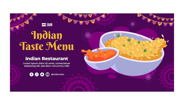 Bannière de vente de restaurant indien dessiné à la main