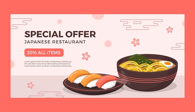 Bannière De Vente De Restaurant Japonais Dessiné à La Main