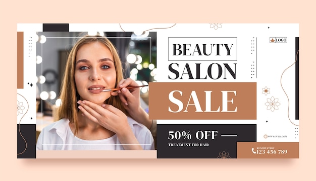 Vecteur gratuit bannière de vente de salon de beauté dessiné à la main