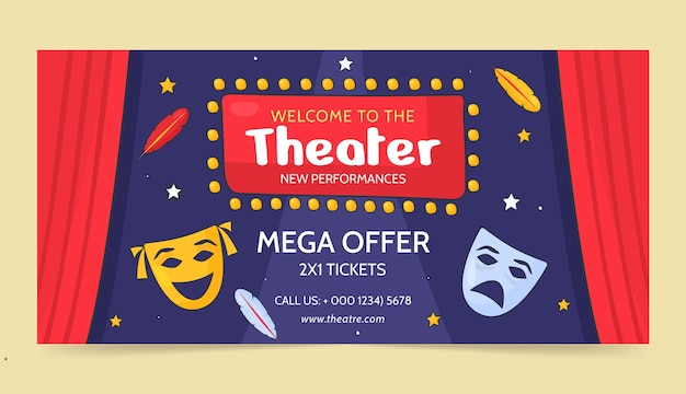 Vecteur gratuit bannière de vente de spectacle de théâtre dessiné à la main