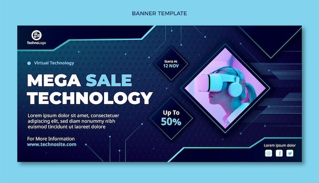 Vecteur gratuit bannière de vente de technologie de texture dégradée