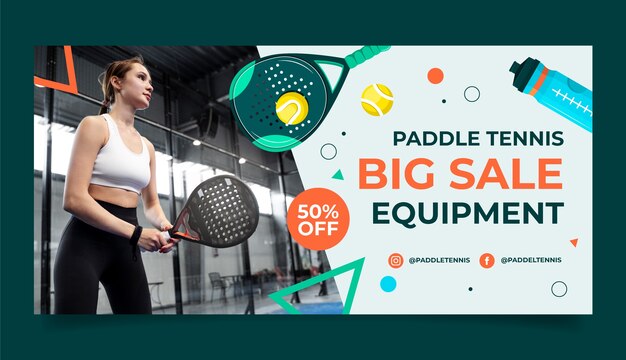 Vecteur gratuit bannière de vente de tennis à palettes de conception plate