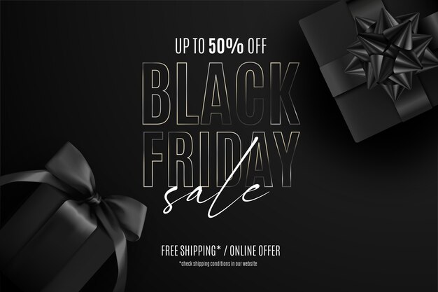 Bannière De Vente Vendredi Noir Réaliste Avec Des Cadeaux
