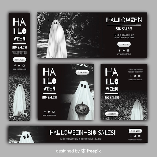 Vecteur gratuit bannière de vente web halloween avec image