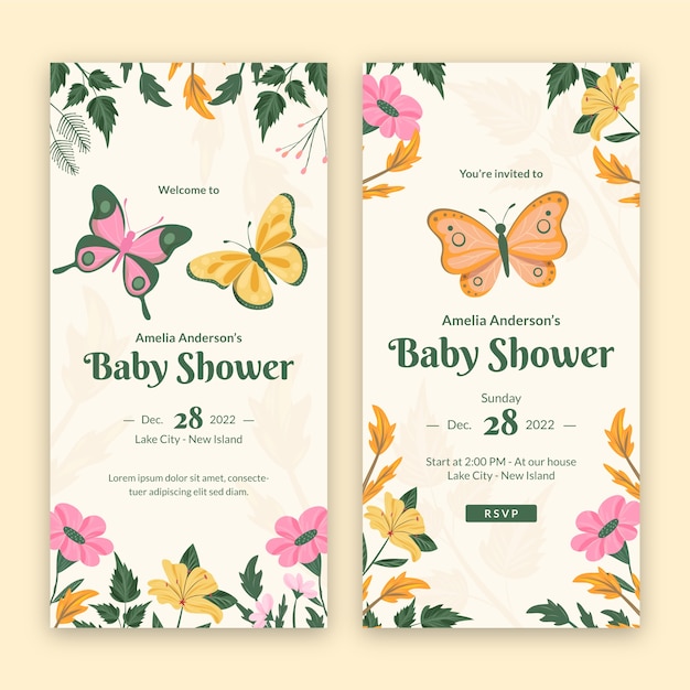 Bannière Verticale De Douche De Bébé Floral Dessiné à La Main