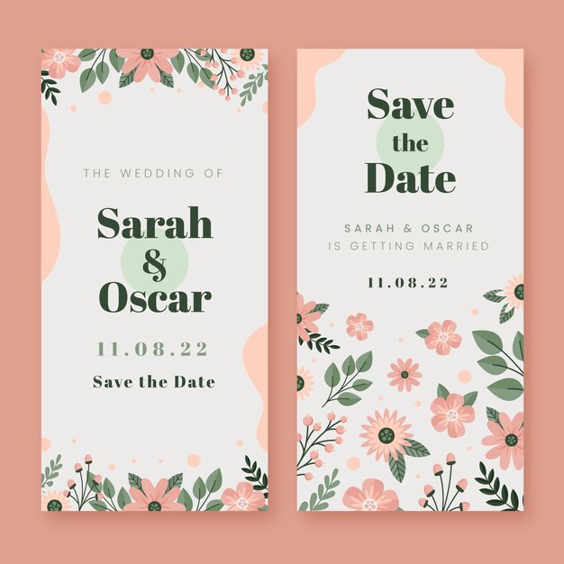 Vecteur gratuit bannière verticale de mariage floral minimal