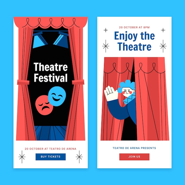 Vecteur gratuit bannière verticale de spectacle de théâtre dessiné à la main