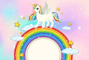 Vecteur gratuit bannière vierge avec jolie licorne dans le fond de ciel pastel