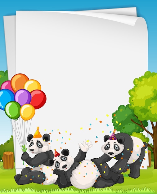Vecteur gratuit bannière vierge avec de nombreux panda dans le thème de la fête