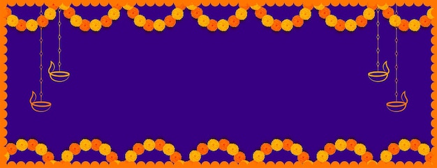 Bannière Violette Décorative Du Festival De Diwali Avec Des Fleurs Et Un Design De Lanterne