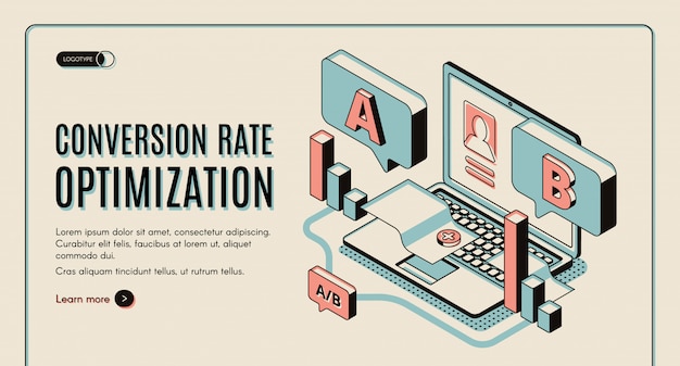 Bannière Web isométrique d&#39;optimisation du taux de conversion.