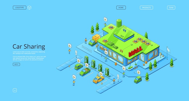Bannière Web De Page De Destination Isométrique Pour Le Partage De Voiture