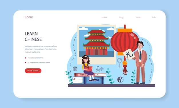Bannière web ou page de destination pour l'apprentissage de la langue chinoise