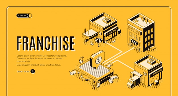 Bannière Web De Vecteur Entreprise Isométrique Franchise, Page De Destination.