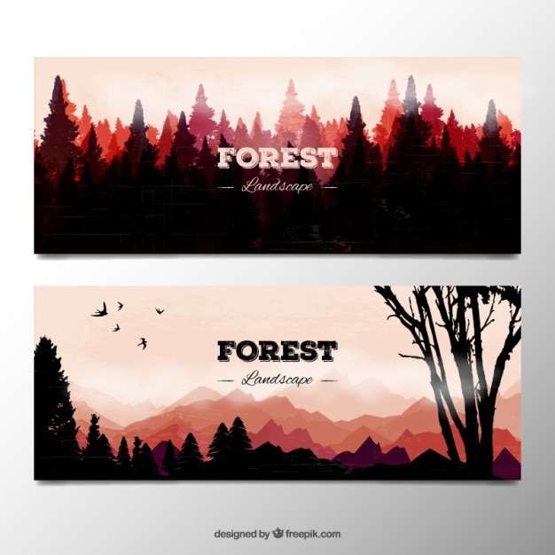 Vecteur gratuit bannières aquarelle paysage forestier