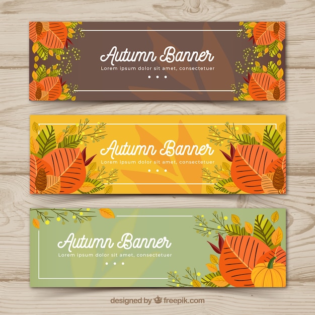 Vecteur gratuit bannières d'automne avec des feuilles colorées