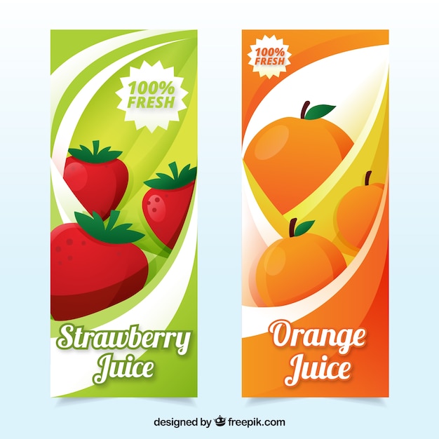 Vecteur gratuit bannières aux jus d'orange et de fraise