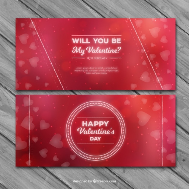 Vecteur gratuit bannières bokeh avec des coeurs pour saint valentin