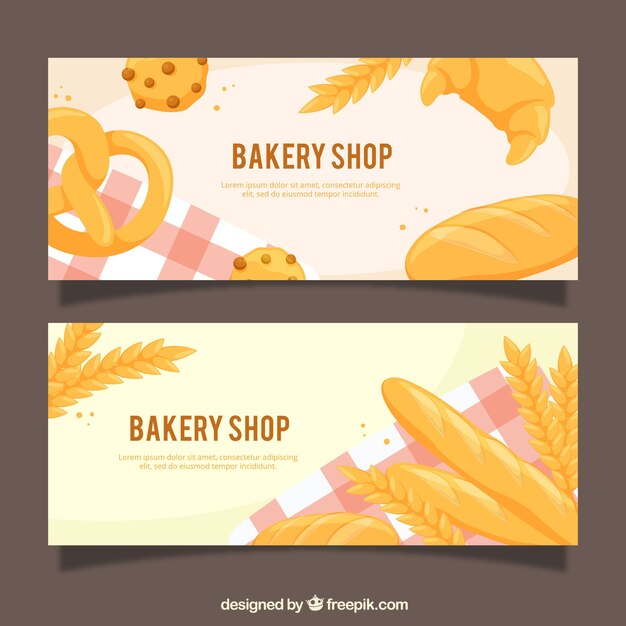 Bannières de boulangerie avec des bonbons et du pain