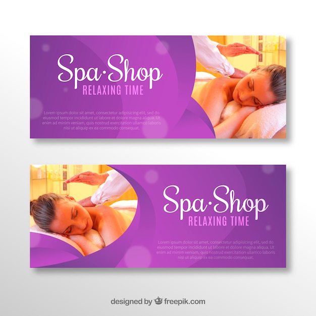 Vecteur gratuit bannières de boutique de spa avec une photo