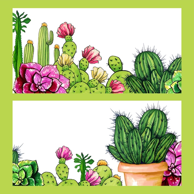 Bannières de cactus, jardin de plantes d'intérieur de fleurs