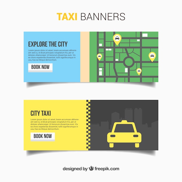 Bannières Avec Carte Pour Le Service De Taxi