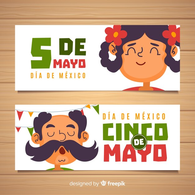 Bannières Cinco De Mayo Dessinées à La Main