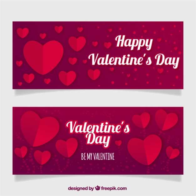 Vecteur gratuit bannières des coeurs de valentine