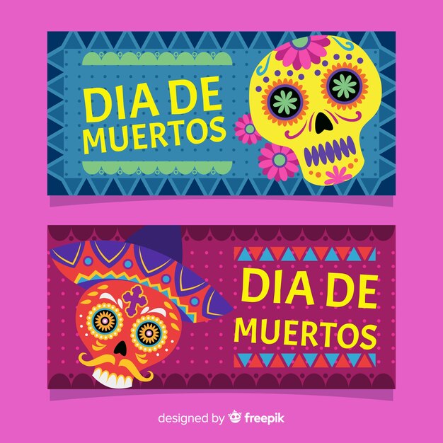 Bannières Colorées De Dia De Muertos