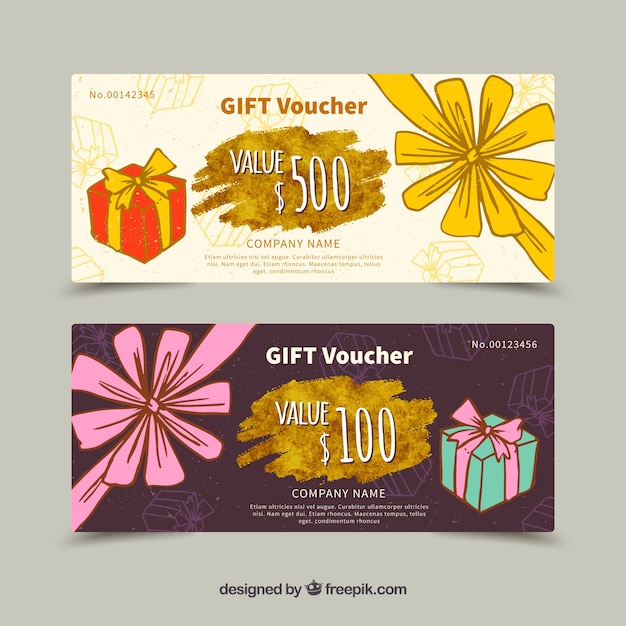 Vecteur gratuit bannières à coupons cadeaux dessinés à la main