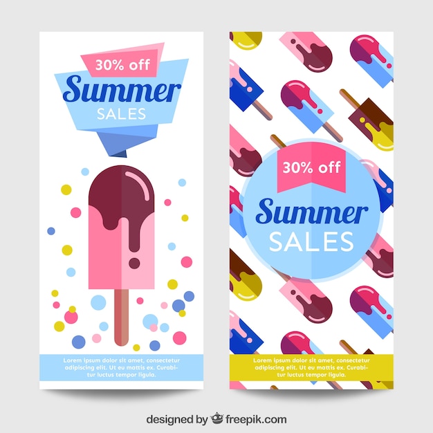 Vecteur gratuit bannières avec la crème glacée, les ventes d'été