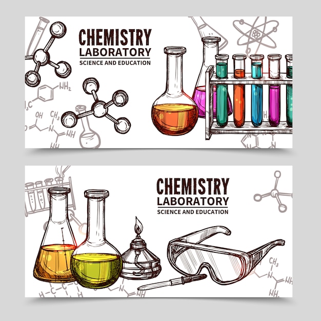 Bannières De Croquis De Laboratoire De Chimie