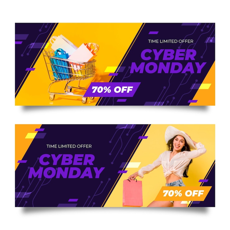 Vecteur gratuit bannières de cyber lundi design plat