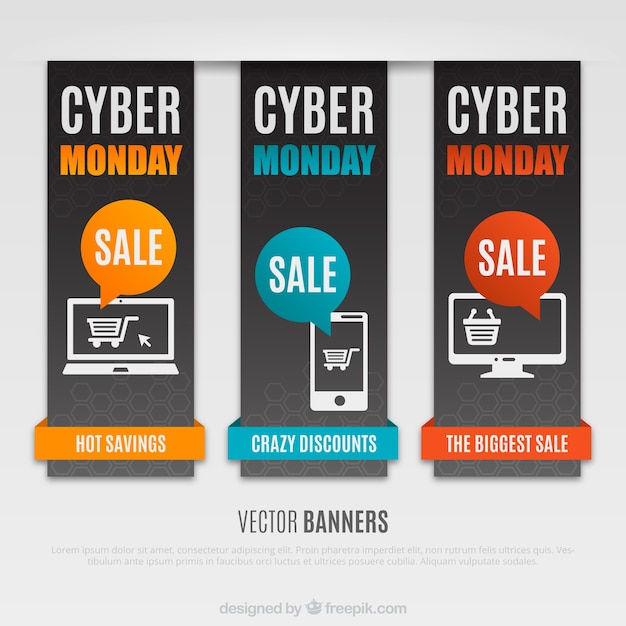 Vecteur gratuit bannières cyber ​​monday emballent