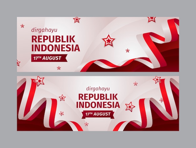 Vecteur gratuit bannières dégradées pour la célébration de la fête de l'indépendance de l'indonésie