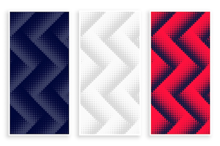 Vecteur gratuit bannières de demi-teintes en zigzag en couleur blanc rouge et noir