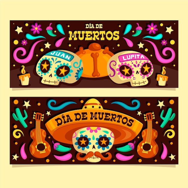 Bannières Dia De Muertos Au Design Plat