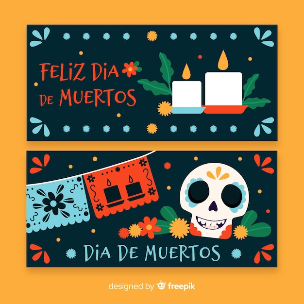 Bannières Día De Muertos Dessinées à La Main