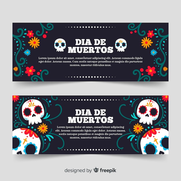 Vecteur gratuit bannières dia de muertos dessinées à la main