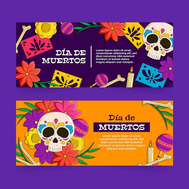 Bannières Dia De Muertos Dessinées à La Main