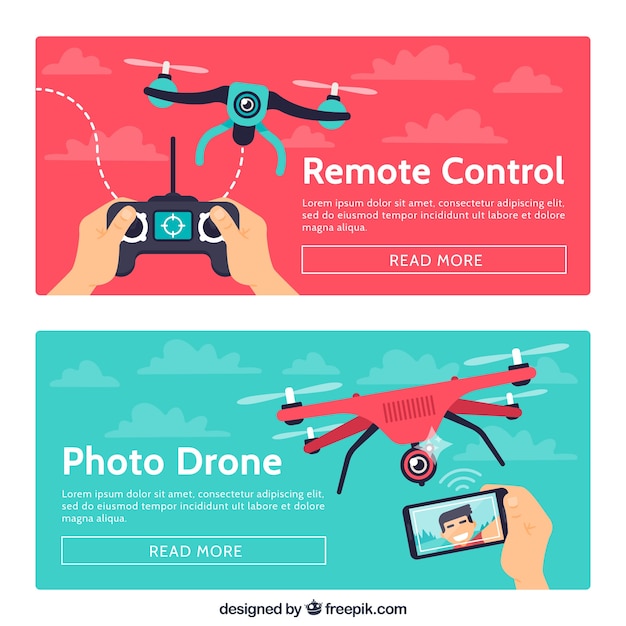 Vecteur gratuit bannières drone rouge et vert