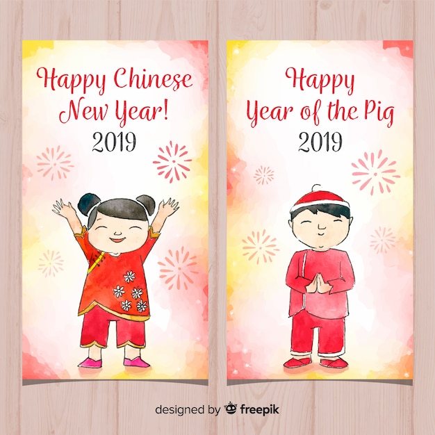 Vecteur gratuit bannières du nouvel an chinois 2019