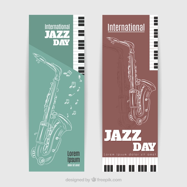 Bannières Esquisse Saxophone Pour Le Jour International De Jazz