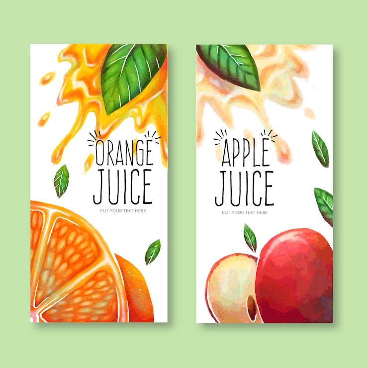 Vecteur gratuit des bannières fantastiques avec de l&#39;aquarelle à l&#39;orange et des jus de pomme