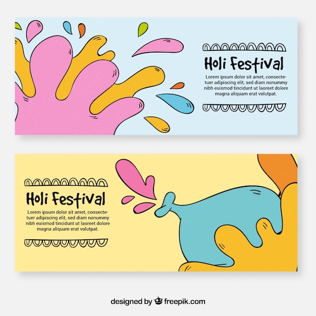 Vecteur gratuit bannières de festival holi dessinés à la main