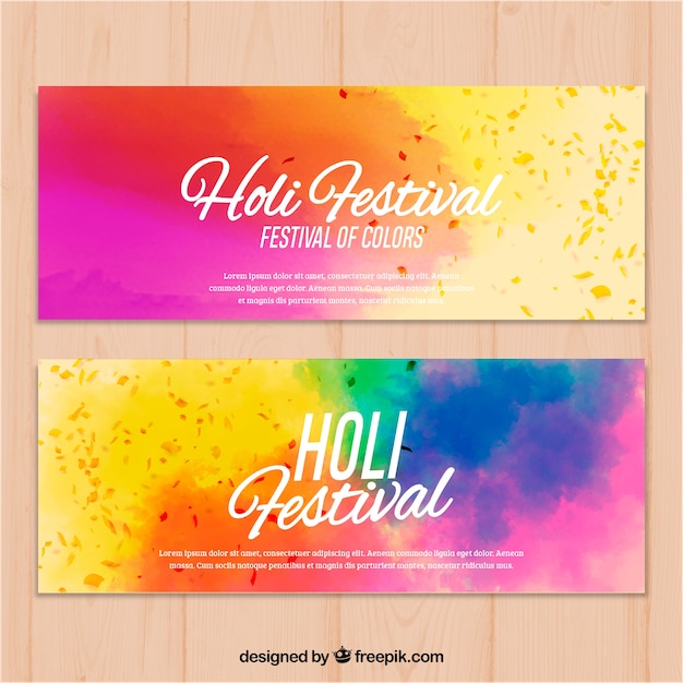 Vecteur gratuit bannières de festival holi dessinés à la main