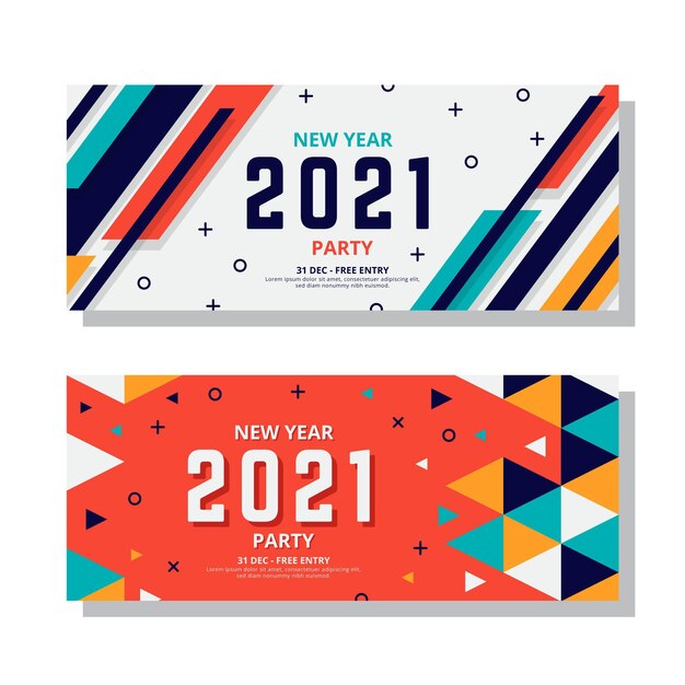 Bannières de fête du nouvel an 2021 au design plat